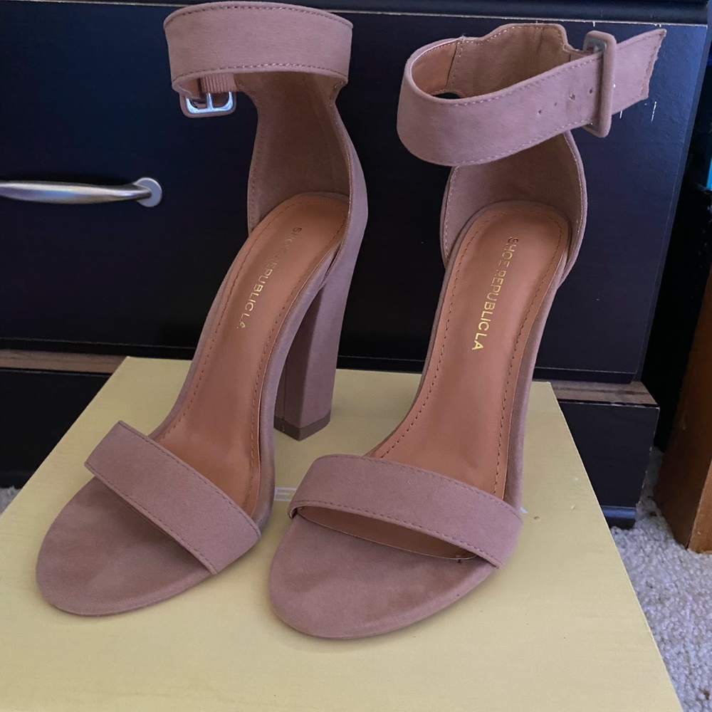 Shoe Republic LA Tan Block Heels